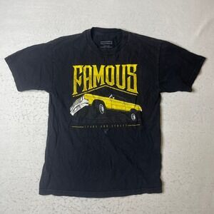 FAMOUS Stars and Straps Black Graphic T Shirt Short Sleeve Medium Lowrider Car